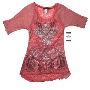 Angels Diamonds Tunic Top Womens S Red Whimsi Goth Indie Sleaze Soft Girl Glam